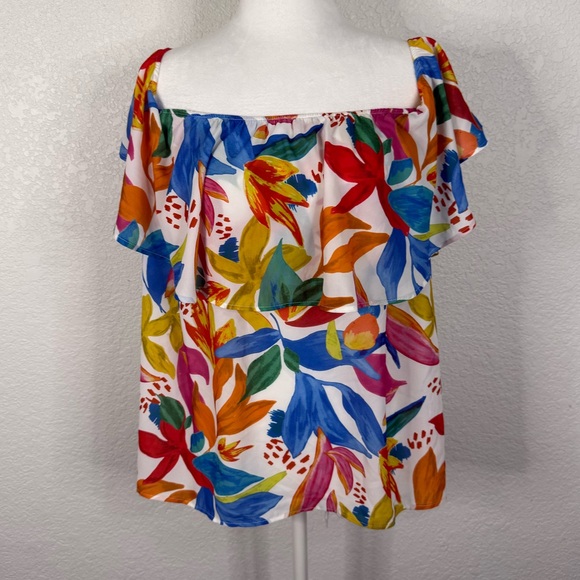 Show Me Your MuMu Colorful Floral Tropical Blouse Vacation Resortwear Casual - Picture 1 of 7